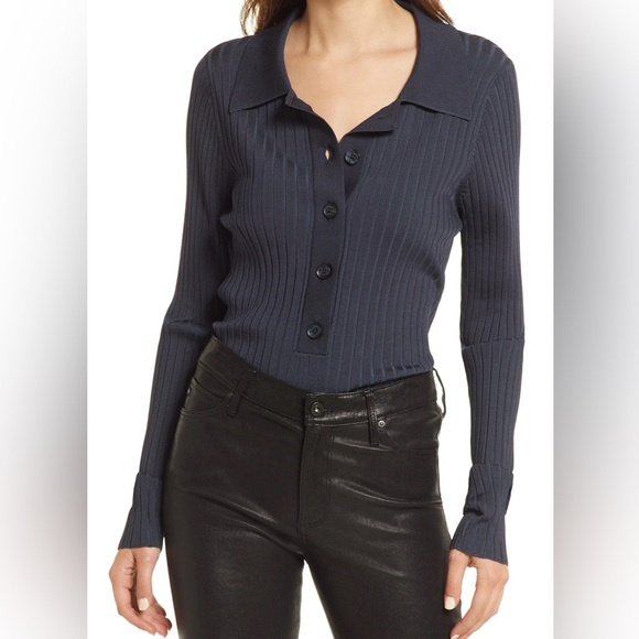 NWT Good American Ribbed-Knit Polo Shirt - Picture 3 of 6